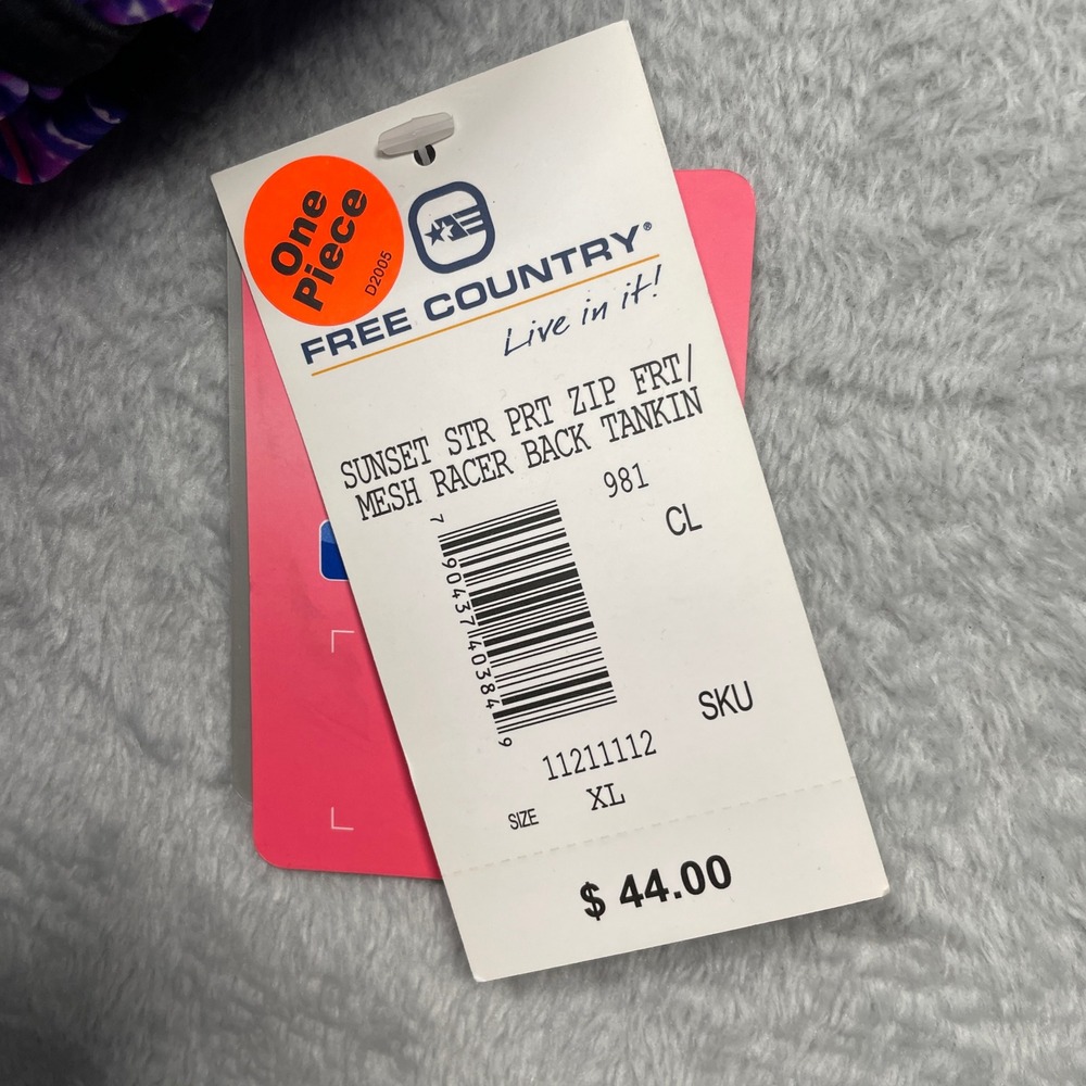 Free Country Tankini Top Women XL Purple Stripe Zip Front Racerback NEW - Picture 3 of 13